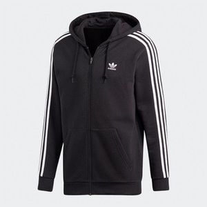ADIDAS ESSENTIALS MEN'S BLACK FULL-ZIP HOODIE, TREFOIL LOGO, 3-STRIPES DV1551